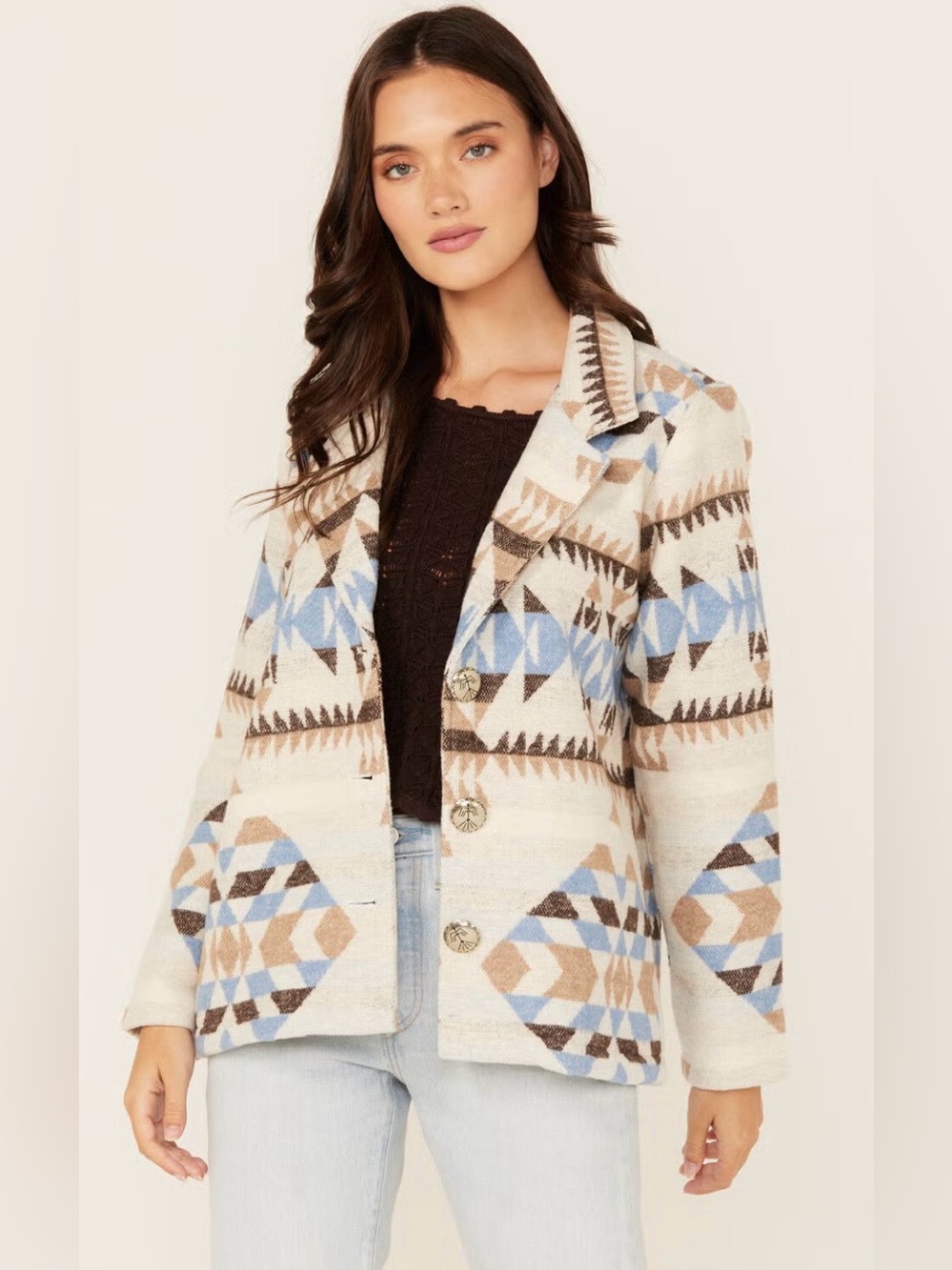 Cotton & Rye Blue and Brown Patterned Teddy Jacket